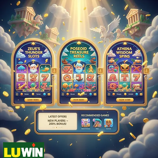 Tela de boas-vindas e lobby de jogos do aplicativo luwin